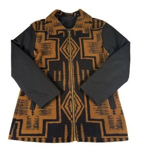Pendleton Southwestern Sherpa Jacket Women M Aztec‎ Brown Black Indian Western